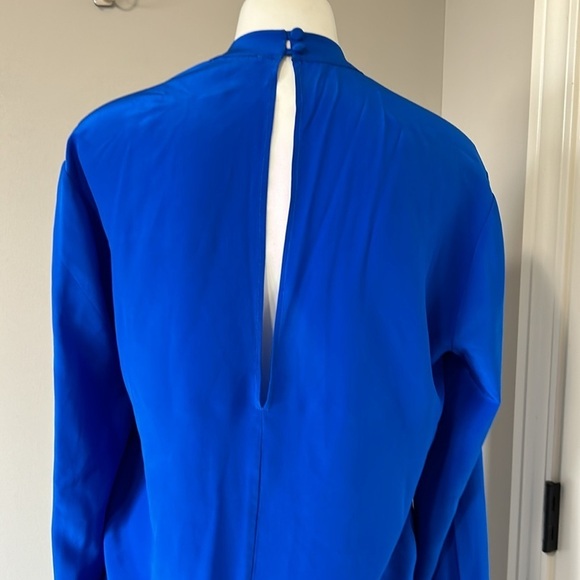 Karina Grimaldi Silk Romper Zip Front High Neck Lace Accent Cobalt Blue Size M - Picture 11 of 16